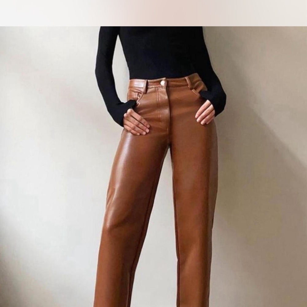 Aritzia / Wilfred Brown Straight Leg Pants Leather Style